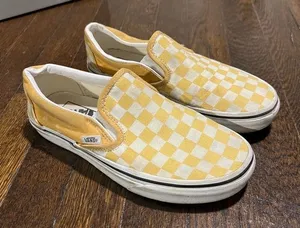 Vans Yellow and White Checkered Slip-On Sneakers thumbnail 1