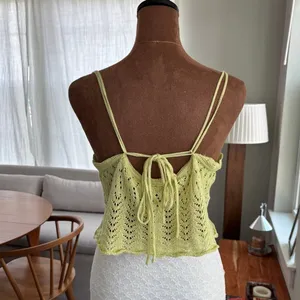 American Threads Green Crochet Crop Top Tank Adjustable Straps Y2K Small Medium‎ thumbnail 2