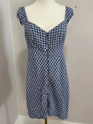 Madewell Cap-Sleeve Button-Front Mini Dress‎ in Geometric Print Size 6 Lavender thumbnail 2