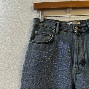 Acne Studios Mid‎ Rise Sequin Straight Leg Jeans Denim Pants Size 38 US 10 Blue thumbnail 5