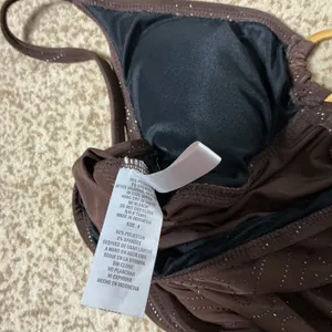 Ocean Dream Glitter Swirl Tankini Swim Top Womens 8 Brown Gold Ring Adjustable thumbnail 7