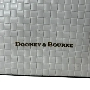 DOONEY & BOURKE Woven Leather Embossed Satchel Bag White Brown Trim Quiet Luxury thumbnail 3