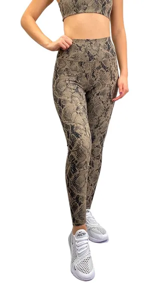 Alo Yoga High Waist Snakeskin Vapor Leggings Tan Black Animal Print Size M thumbnail 1
