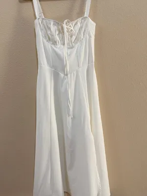 Marthea White Corset Midi Dress Size S Lace Up Back Adjustable Straps thumbnail 3