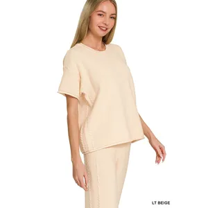 Zenana Viscose Round Neck Top &‎ Pants Set - Large thumbnail 4