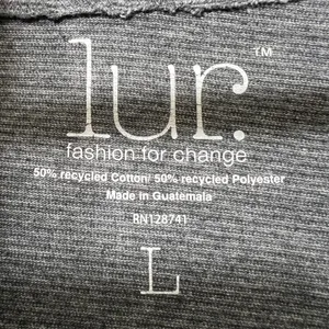 LUR Gray Cowl Neck Tunic Top L 3/4 Sleeve Eco Friendly Pockets Micro‎ Stripe thumbnail 2