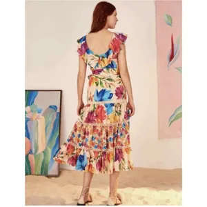 FARM RIO Mary's Garden Frilled Top Midi Size XS thumbnail 3