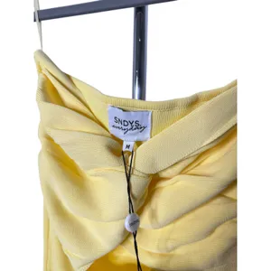 SNDYS Maia‎ Dress Lemon Yellow Strapless Twist Cutout Ribbed Midi Dress thumbnail 5