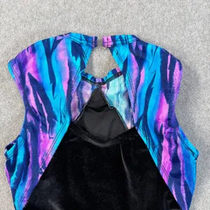 Major Motion Dancewear Leotard Petite Adult Black Velvet Blue Purple Striped VTG thumbnail 8