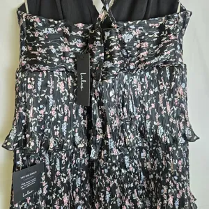 Lulus Quaint Cute Black Floral Pleated Tiered Mini Dress Lined XL New thumbnail 10