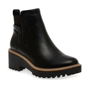 DV Dolce Vita Rango Black Lug Sole Chelsea Ankle Boots Croc Embossed Heel 8 thumbnail 1