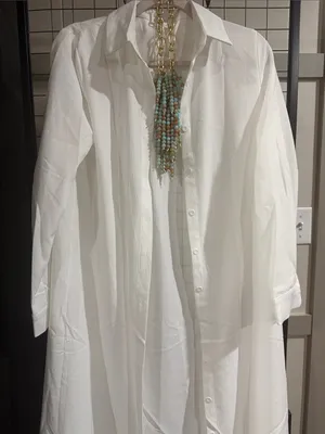 Women's White Longline Button thumbnail 2