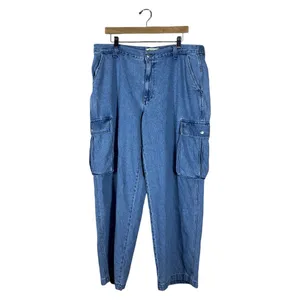 NWT Madewell Low-Slung Cargo Solid Denim Pants Blue 90s Wide Leg NK883 Size 32 thumbnail 2