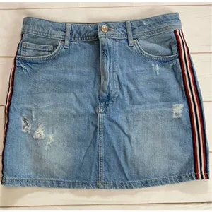 Forever 21 Distressed Ribbon Detail Jean Skirt Size Medium thumbnail 1