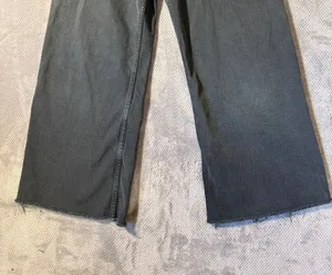 Zara Marine Straight High Rise Wide Leg Jeans Charcoal Gray Raw Hem Size 8 #1900 thumbnail 7