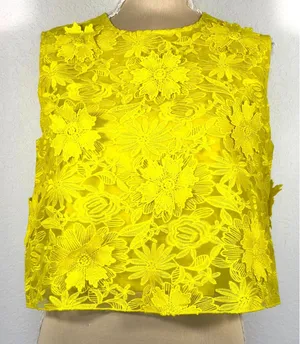 Marc New York Chartreuse 3D Floral Lace Crop Top M Tie Back Party Statement NWT thumbnail 1