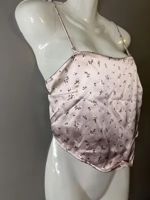 Garage Tank Top Womens M Pink Satin Floral Tie Back Bow Cami Crop Summer thumbnail 3