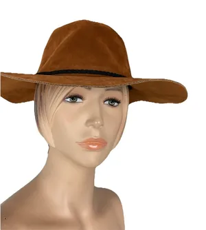 Altar'd State Hat Faux Leather Cap Wide Brim Sun Cap‎ Brown Adjustable OS thumbnail 1