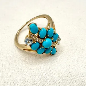 Sleeping Beauty Turquoise White Sky Blue Topaz 18k Yellow Gold Over Silver Ring thumbnail 5