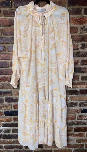 Dress Forum Beige Tan Floral Long Sleeve Tiered Maxi Dress Women's Size Small thumbnail 1