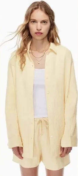 NEW Wilfred Free Sunfaded Apricot Yellow Gauzy Cotton Sail Button Down Shirt thumbnail 1