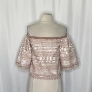 Revolve ALEXIS Finn Lace Off Shoulder Top Blouse Blush Pink Silk Lacey‎ X-Small thumbnail 9