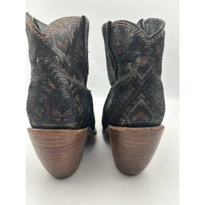 Liberty Black Brandy Western Booties 7.5 M Tapestry Geometric Snip Toe Fair Cond thumbnail 2