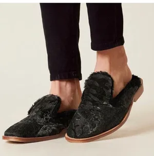 Free People Butterfly Effect Faux Fur Crushed Velvet Mules Green Sz EU 38 US 7.5 thumbnail 1
