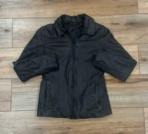 VERA PELLE Vintage 90s Grunge All Black Italian Leather Moto Jacket | Size XS thumbnail 1
