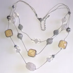Silver Tone Multi Strand Beaded Boho Retro Statement Necklace thumbnail 3