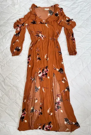 Dance & Marvel Rust Floral Ruffle Maxi Dress thumbnail 1