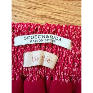 Maison Scotch Tiered Ruffle Mini Skirt Smocked Red Print Size 2 thumbnail 4