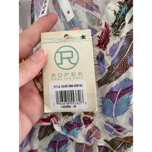 Roper Long Sleeve Multi Color Feather Print Rayon Dress‎ Medium NWT Western Mini thumbnail 8