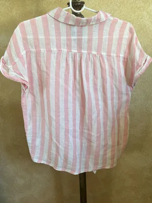 Old Navy Pink & White Striped Short-Sleeve Button Down thumbnail 3
