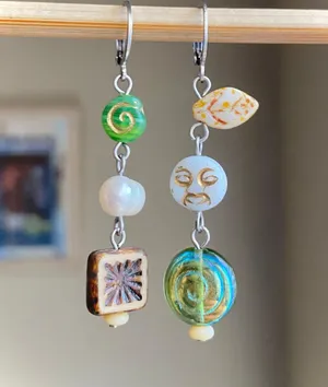quality Czech glass beads mix unique boho fairy funky dangle earrings🌝⭐️🌀 thumbnail 1