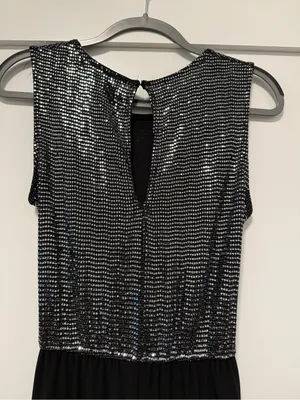 Black Sequin Bodice Evening Capri Jumpsuit with Waist Tie thumbnail 10