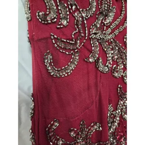 Zasa Chic by Karishma Creations Long Dark Red Hand Beaded Slit Pageant Dress 4 thumbnail 8