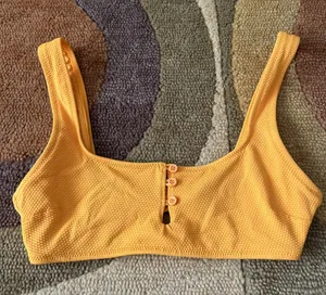 Aerie Like-New Mustard Yellow Wide Strap Scoop Button Bikini Top Swim Size Small thumbnail 1