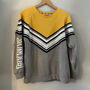 Victoria's Secret Pink Black Yellow Sparkly ‎ Striped Pullover Sweatshirt (S) thumbnail 2