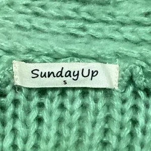 Sunday Up Green V Neck Popcorn Crochet Knit Button Down Cardigan Sweater Top S thumbnail 4