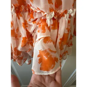 MISA Los Angeles Lorena Orange Floral Ruffle Mini Dress XS Long Sleeve‎ thumbnail 9