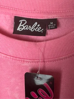 Barbie Pink Distressed Style Glitter Crewneck Logo Pullover Sweatshirt Size M thumbnail 3