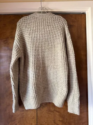 Zara Beige Waffle Knit Crewneck Sweater Oversized Chunky Long Sleeve Pullover thumbnail 7