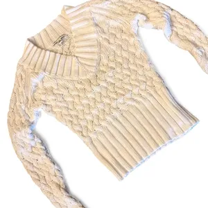 Banana Republic White Cable Knit V-Neck Sweater thumbnail 6