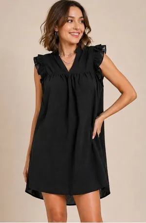 Umgee USA Black Ruffle‎ Neck Sleeveless Mini Dress Casual Party Women's Large thumbnail 1