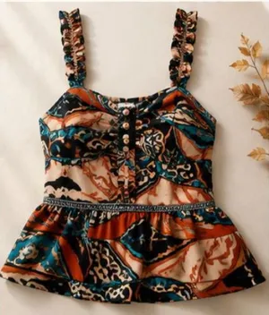 CHUFY Kathmandu Heights Organic Cotton Printed Peplum Tank Top thumbnail 1