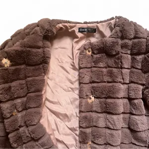 Chocolate Brown Faux Fur Grid Coat – Soft Plush Jacket, Size XS, Elegant & Cozy thumbnail 7