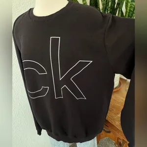 Vintage Calvin Klein Black Sweatshirt Silver‎ Gray Logo Crewneck oversized XXL thumbnail 7