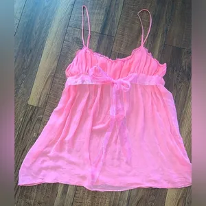 Silk Y2K bow top pink M Barbie glam slip designer spring coquette classic boho thumbnail 1