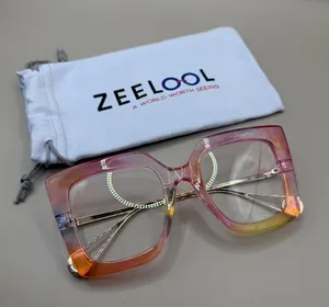 ZEELool Women’s Gradient Pink Orange Square Fashion Glasses, No prescription thumbnail 1